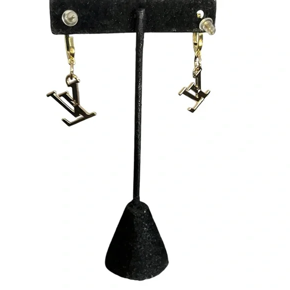 Upcycled LV Louis Vuitton Stamped Charm Dangle Earrings - Picture 6 of 9